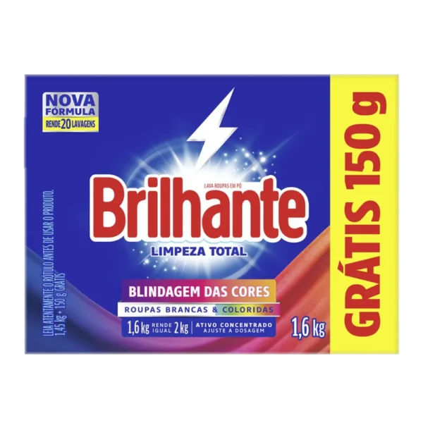 Lava Roupas em Pó Brilhante Limpeza Total 1,6Kg