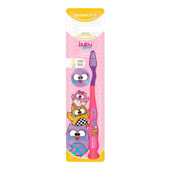 Escova Dental Infantil Powerdent Bubu e as Corujinhas C/ Ventosa