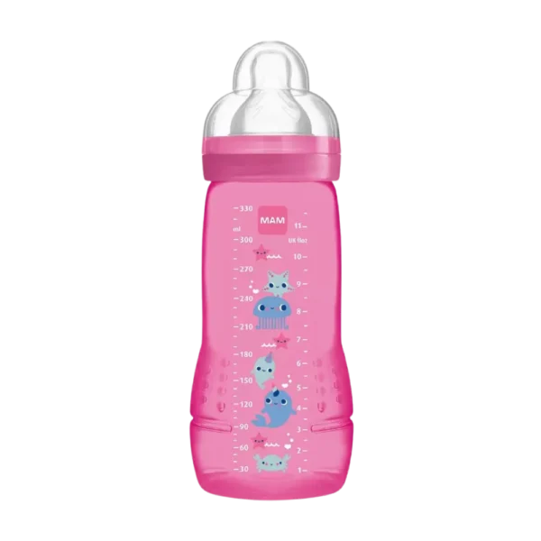 Mamadeira MAM Fashion Bottle Rosa 330ml Fluxo Rápido +4M