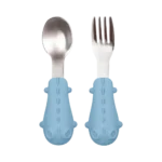 Kit Talheres Infantil Aço e Cabo em Silicone Buba Azul +6 Meses