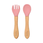 Kit Talheres em Silicone e Bambu Buba Rosa +6 Meses