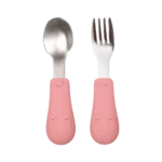 Kit Talheres Infantil Aço e Cabo em Silicone Buba Rosa +6 Meses