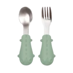 Kit Talheres Infantil Aço e Cabo em Silicone Buba Verde +6 Meses