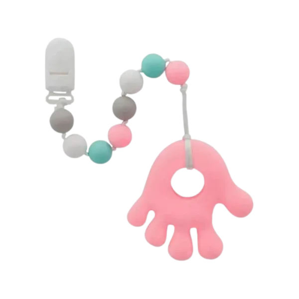 Mordedor com Prendedor de Chupeta Buba Mãozinha Rosa