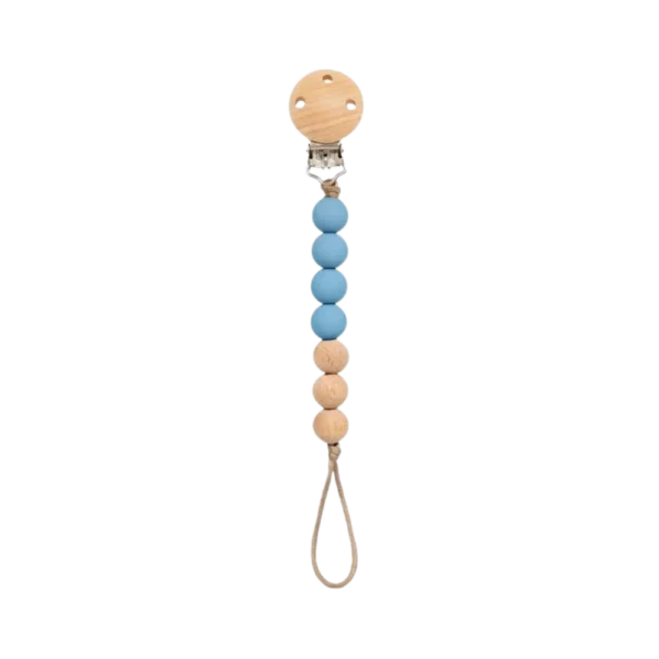 Prendedor de Chupeta Buba em Bambu e Silicone Azul