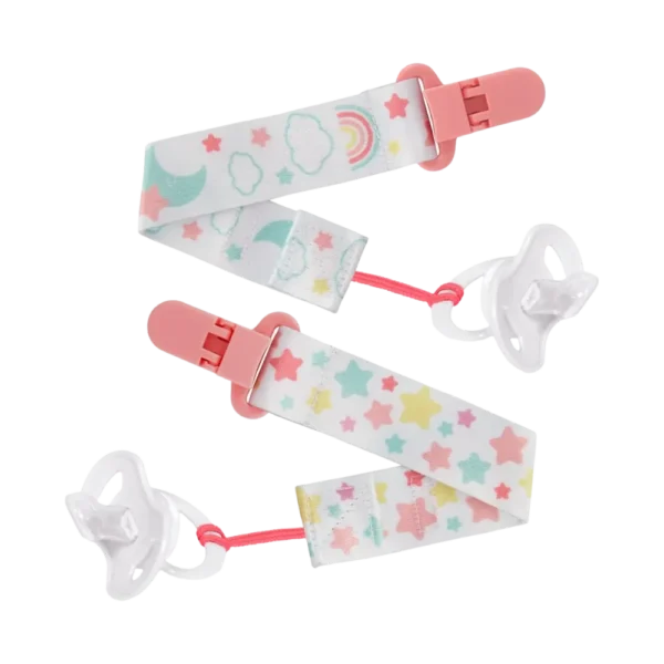 Kit Prendedores de Chupeta Buba Estrelinha Rosa +3 Meses c/ 2 Unidades