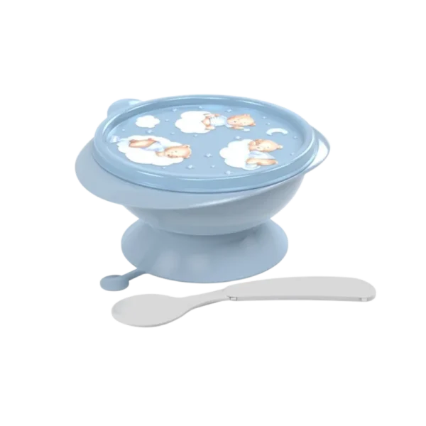Tigela Bowl Infantil com Ventosa e Colher Plasútil Urso Azul 240ml
