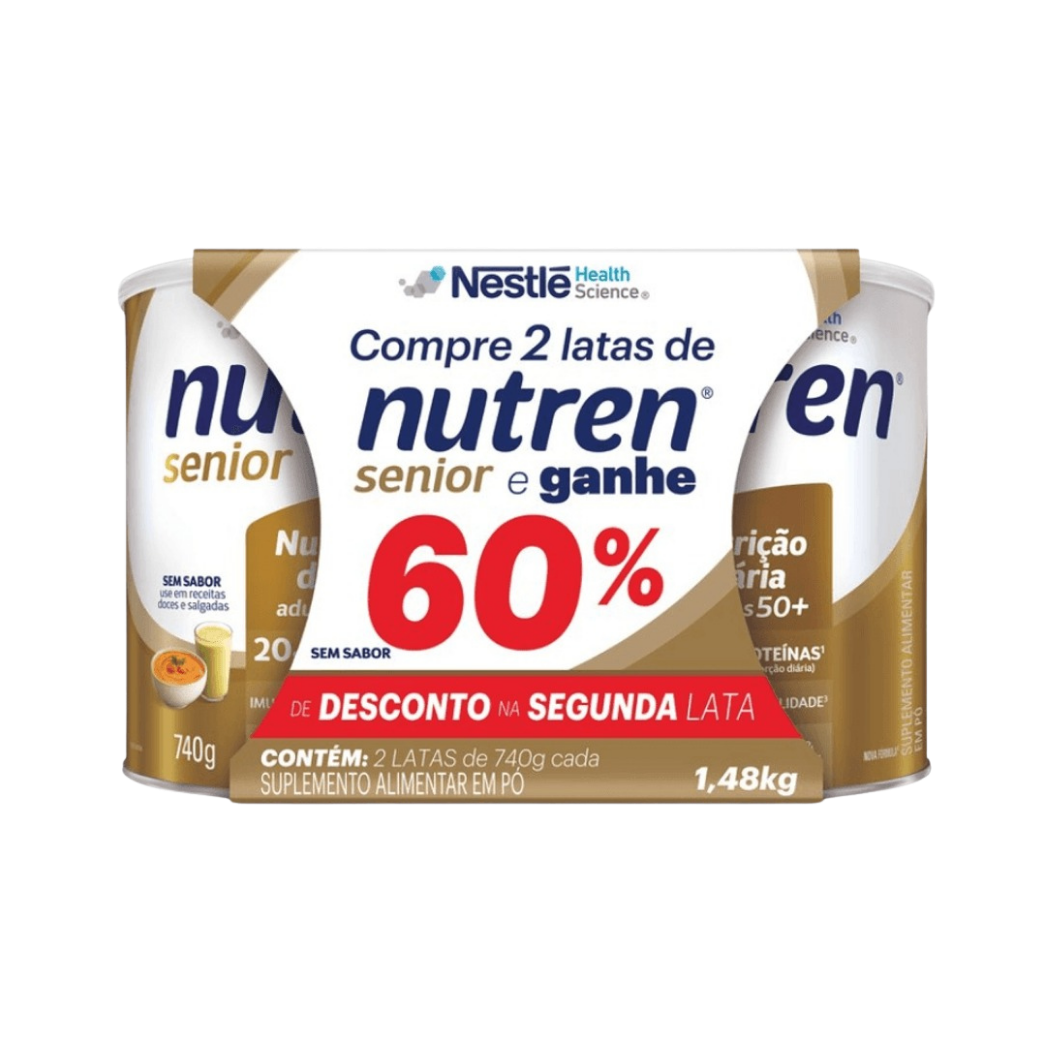 nutren pack sem sabor Suplemento Nestlé Nutren Senior Pack C/2 Latas de 740gr - Imagem 1