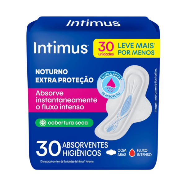 Absorvente Intimus Noturno Cobertura Seca Com Abas 30 Und