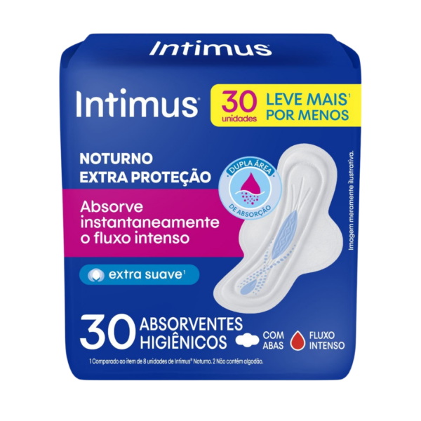 Absorvente Intimus Noturnos Cobertura Suave C/ Abas 30 Und