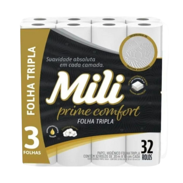 Papel Higiênico Mili Prime Comfort Folha Tripla  C/32 Rolos