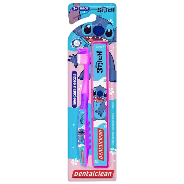 Kit Escova Dentalclean C/ Porta Escova Stitch 3+ Macia