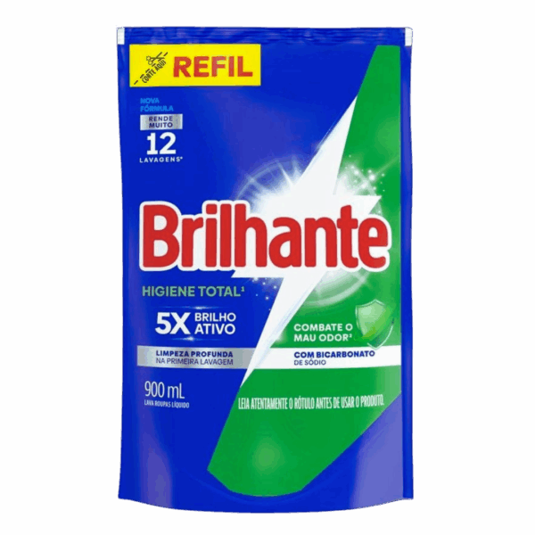 Lava Roupas Líquido Brilhante Higiene Total Refil 900ml