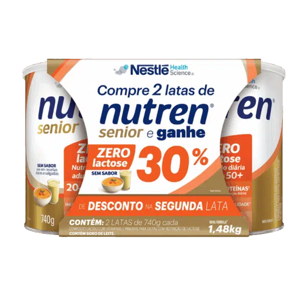 Suplemento Nestlé Nutren Senior Zero Lactose Pack C/2 Latas de 740gr